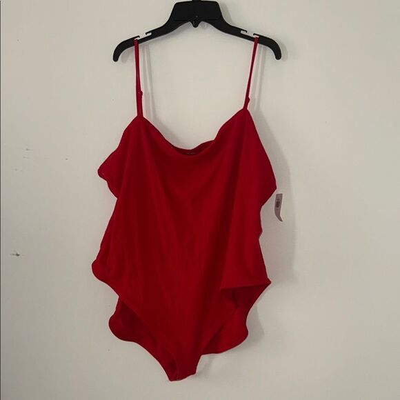 Old Navy Bright Red adjustable strap snap buttoned ribbed bodysuit 3x NWT - Picture 3 of 11